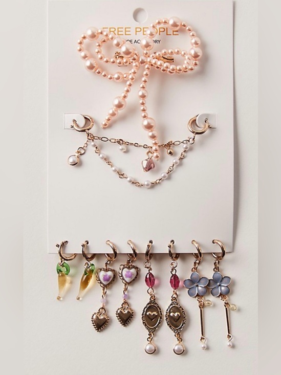 Free People Accessories - Free People Pink Pearl Bow & Mixed Charms Set